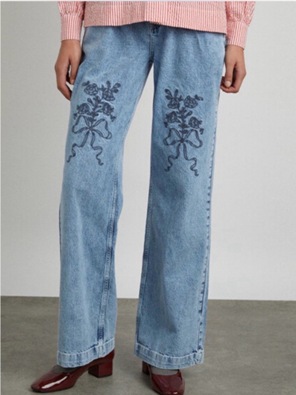 Damson Madder Embroidered Light Blue Wide-Leg Jeans msrp$240 - Picture 2 of 5